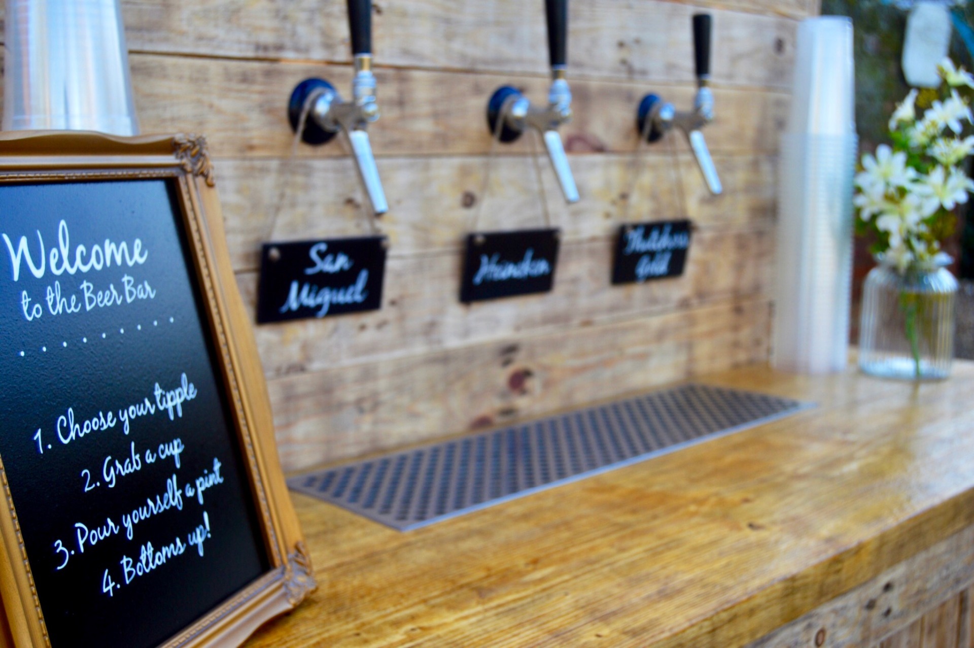 Wooden self-serve beer bar
